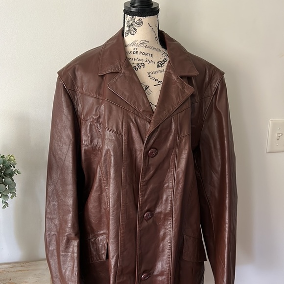 Vintage The Leather Shop Brown Leather Jacket w/ Liner Unisex size 46 Tall - Picture 2 of 12